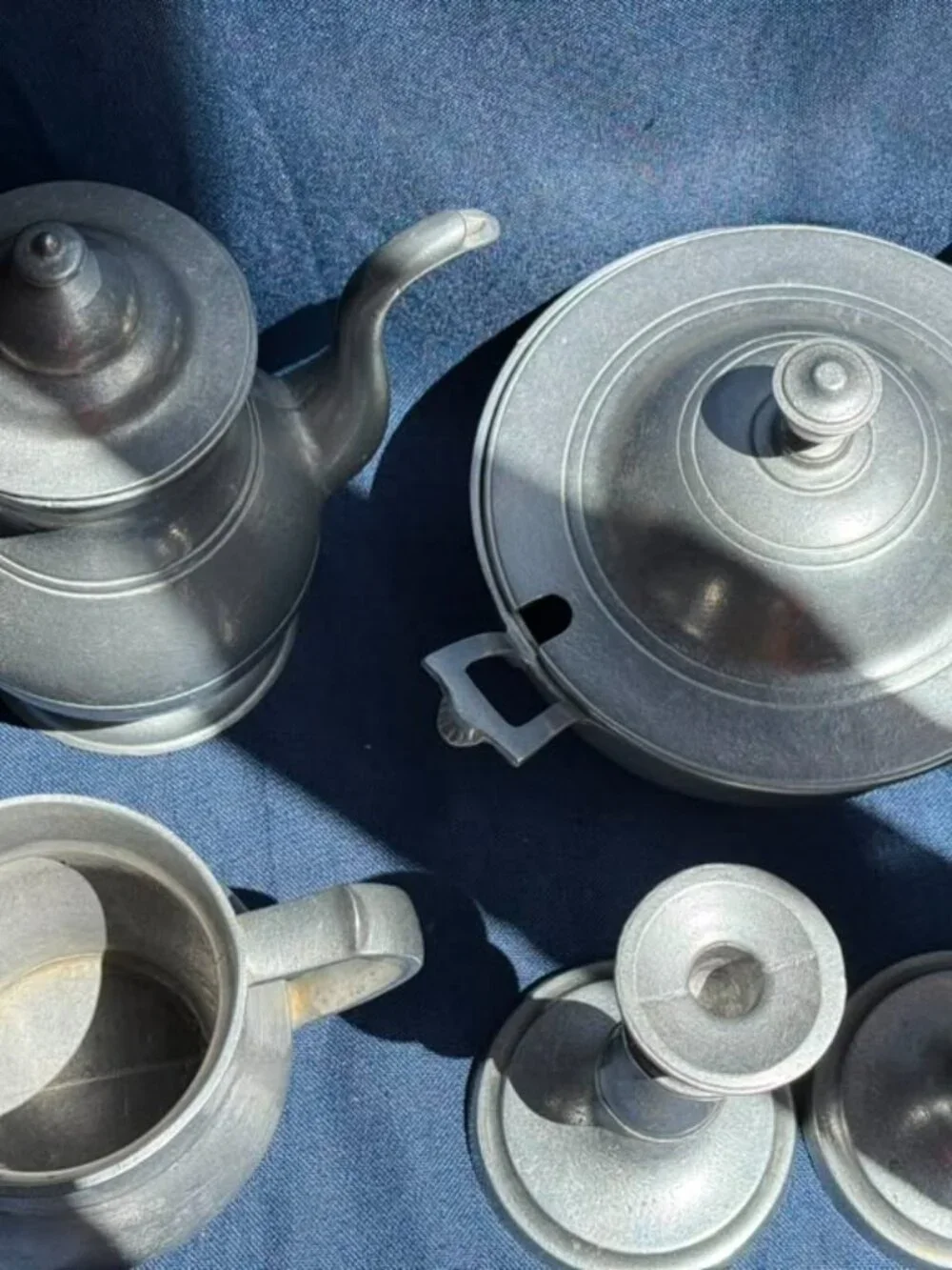 Vintage Wilton Armetale RWP Pewterex 5 Piece Set Teapot Tureen Candlesticks USA